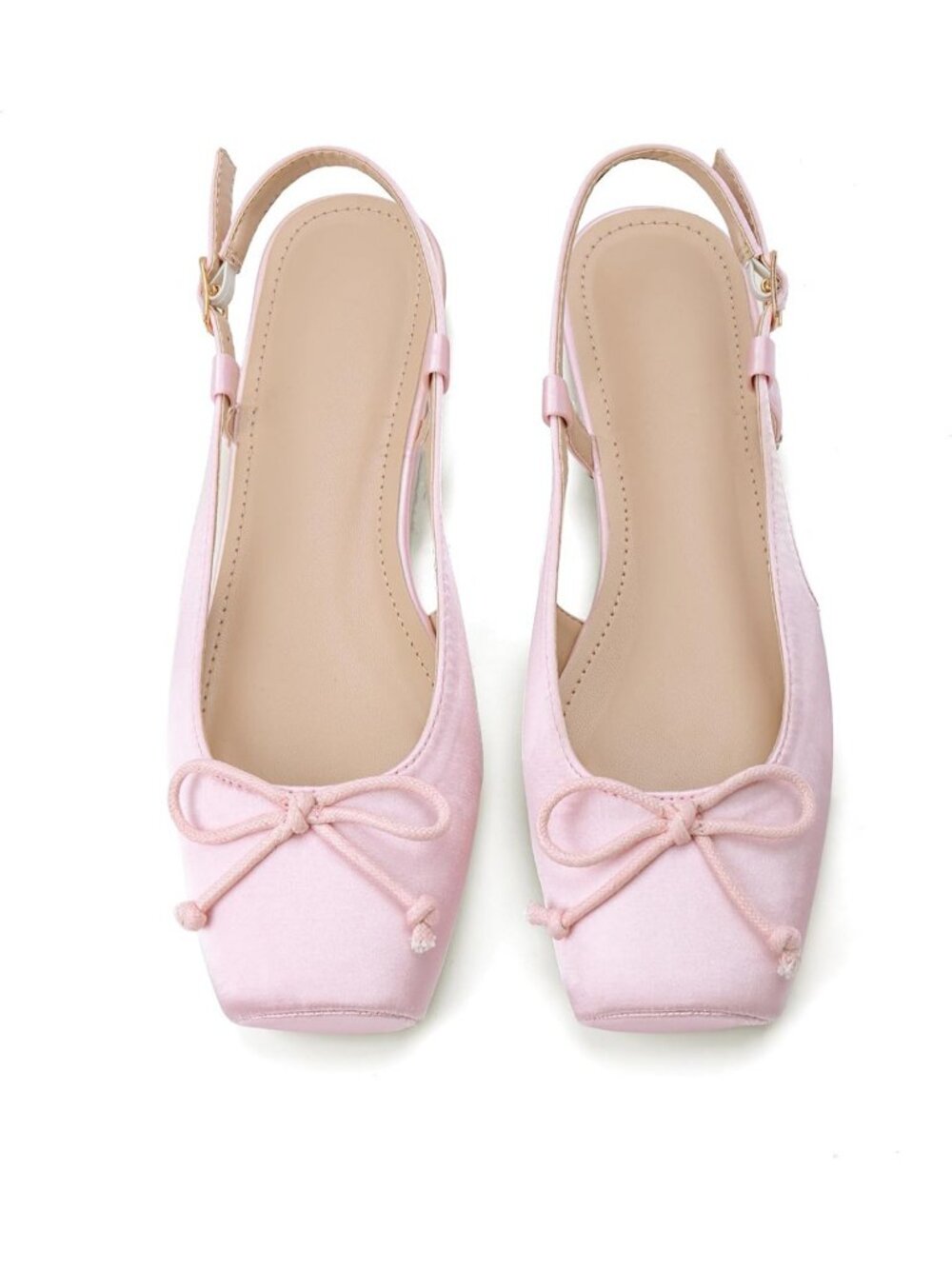 Chic Women's Slingback Ballet Flats with Square Toe, Bow Detail & Ankle Buckles
